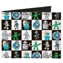Canvas Bi-Fold Wallet - Robot Checkers Black White