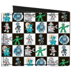 Canvas Bi-Fold Wallet - Robot Checkers Black White