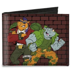 Canvas Bi-Fold Wallet - Rocksteady & Bebop Pose + TMNT Logo Bricks