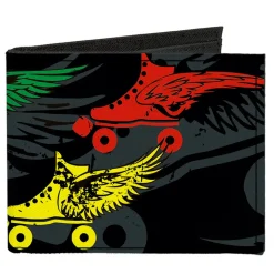 Canvas Bi-Fold Wallet - Roller Skates Black Gray Multi Color