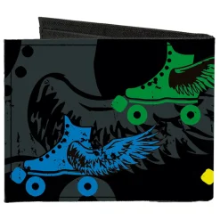 Canvas Bi-Fold Wallet - Roller Skates Black Gray Multi Color