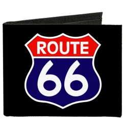 Canvas Bi-Fold Wallet - ROUTE 66 Highway Sign Black White Red Blue