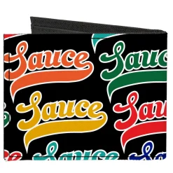Canvas Bi-Fold Wallet - SAUCE Baseball Script Black/Multi Color