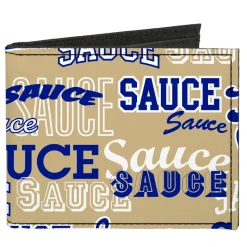 Canvas Bi-Fold Wallet - SAUCE Typography Collage Tan/White/Blue