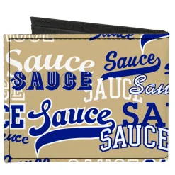 Canvas Bi-Fold Wallet - SAUCE Typography Collage Tan/White/Blue