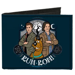 Canvas Bi-Fold Wallet - Scoobynatural Scooby Doo Sam Dean Group Pose RUH-ROH Badge Blues