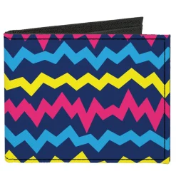 Canvas Bi-Fold Wallet - Scribble Zig Zag Stripe Navy/Multi Color