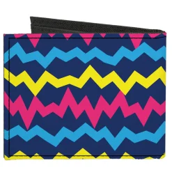 Canvas Bi-Fold Wallet - Scribble Zig Zag Stripe Navy/Multi Color