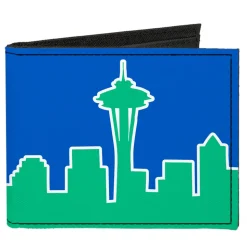 Canvas Bi-Fold Wallet - Seattle Skyline Blue Green