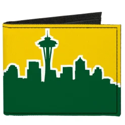 Canvas Bi-Fold Wallet - Seattle Skyline Yellow Emerald Green