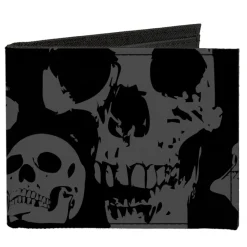 Canvas Bi-Fold Wallet - Skulls Stacked Weathered Black Gray