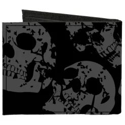 Canvas Bi-Fold Wallet - Skulls Stacked Weathered Black Gray