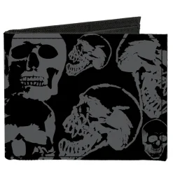 Canvas Bi-Fold Wallet - Skull Pile Black Gray
