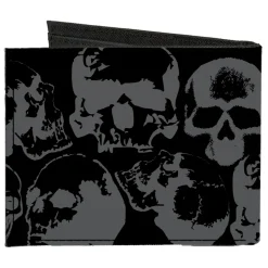 Canvas Bi-Fold Wallet - Skull Pile Black Gray