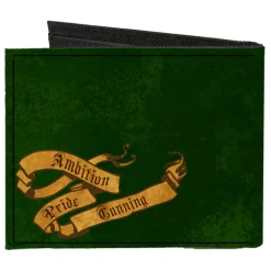 Canvas Bi-Fold Wallet - SLYTHERIN Serpent Crest + AMBITION PRIDE CUNNING Banner Greens Golds