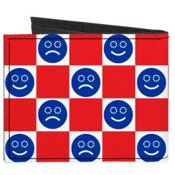 Canvas Bi-Fold Wallet - Smiley Sad Face Checker Red/White/Blue