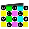 Canvas Bi-Fold Wallet - Smiley Sad Face Checker Multi Color/White