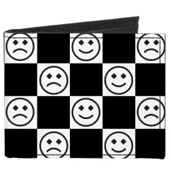 Canvas Bi-Fold Wallet - Smiley Sad Face Checker Black/White