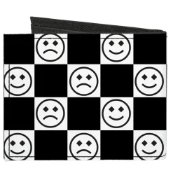 Canvas Bi-Fold Wallet - Smiley Sad Face Checker Black/White