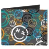 Canvas Bi-Fold Wallet - Smiley Face Crossbones Stacked Gray/Multi Color