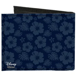 Canvas Bi-Fold Wallet - Stitch Winking Pose Tropical Flora Blues