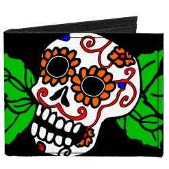Canvas Bi-Fold Wallet - Sugar Skull w Roses & Heart