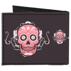 Canvas Bi-Fold Wallet - Sugar Skulls Gray Pink