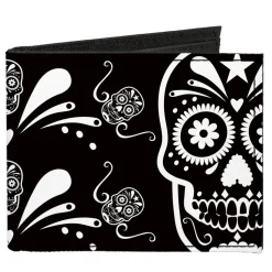 Canvas Bi-Fold Wallet - Sugar Skulls Black White