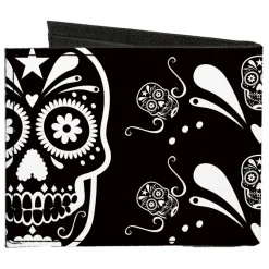 Canvas Bi-Fold Wallet - Sugar Skulls Black White