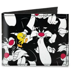 Canvas Bi-Fold Wallet - Sylvester and Tweety Poses Scattered Black
