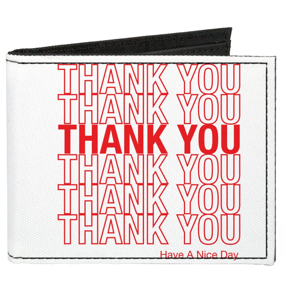 Canvas Bi-Fold Wallet - THANK YOU HAVE A NICE DAY Bag Print White Red