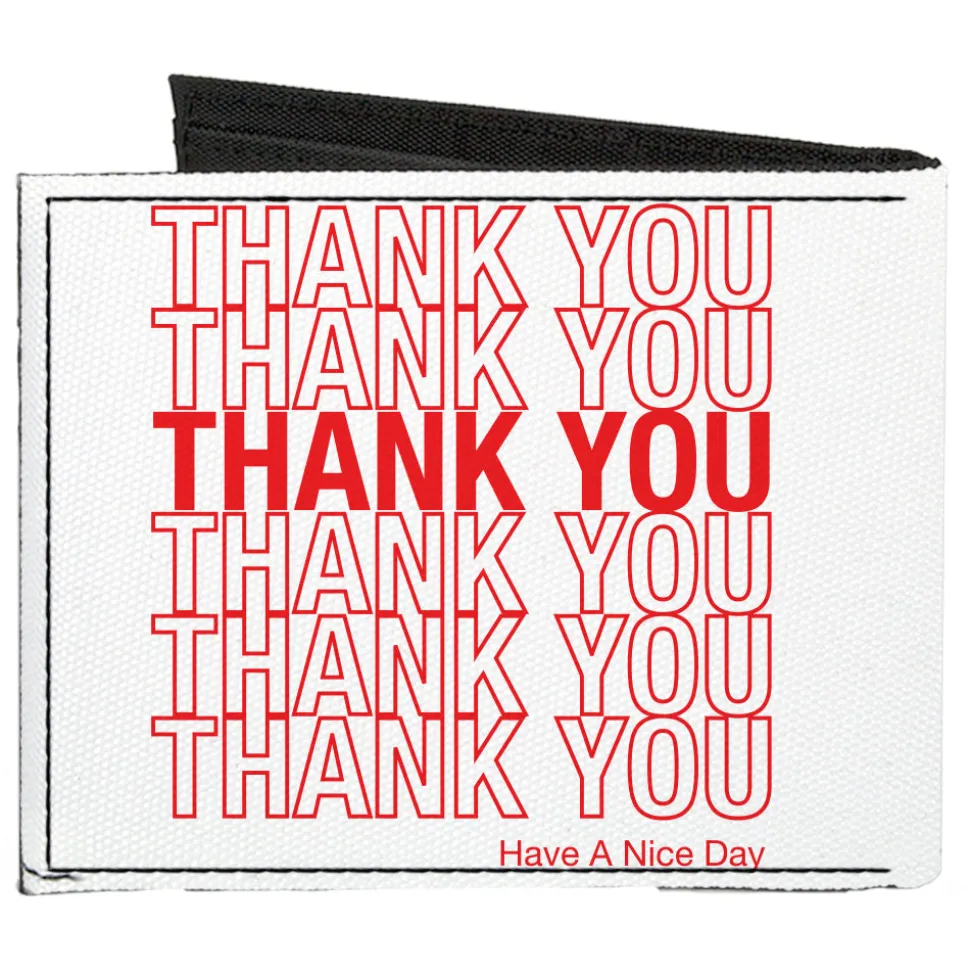 Canvas Bi-Fold Wallet - THANK YOU HAVE A NICE DAY Bag Print White Red