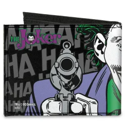 Canvas Bi-Fold Wallet - The JOKER HAHAHAHA CLOSE-UP Pose Black Gray