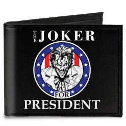 Canvas Bi-Fold Wallet - THE JOKER FOR PRESIDENT Seal Black White Blue Red