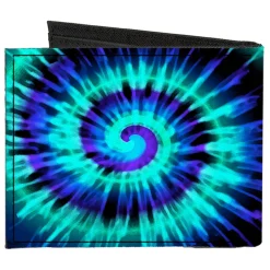 Canvas Bi-Fold Wallet - Tie Dye Spiral Blues Purples