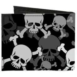 Canvas Bi-Fold Wallet - Top Skulls Stacked Black Gray White