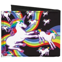 Canvas Bi-Fold Wallet - Unicorns Rainbow Swirl Black