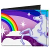 Canvas Bi-Fold Wallet - Unicorns in Rainbows w Sparkles Purple
