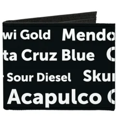 Canvas Bi-Fold Wallet - Verbiage Marijuana Strains Black White