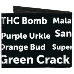 Canvas Bi-Fold Wallet - Verbiage Marijuana Strains Black White
