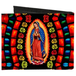 Canvas Bi-Fold Wallet - Virgen de Guadalupe Roses Black Multi Color