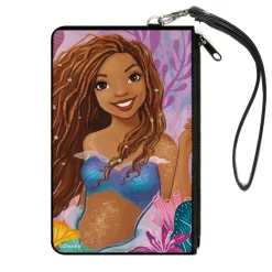 Canvas Zipper Wallet - LARGE - The Little Mermaid Ariel Smiling Pose and Shells Pinks