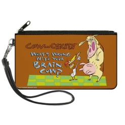 Canvas Zipper Wallet - LARGE - COW AND CHICKEN WHAT'S WRONG WITH YOUR BRAIN Pose Brown