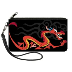 Canvas Zipper Wallet - LARGE - Mulan Mushu Dragon Pose Fire Icon Black Gray