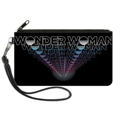 Canvas Zipper Wallet - LARGE - WONDER WOMAN 1984 Text Infinity Repeat Black White Blues Pinks