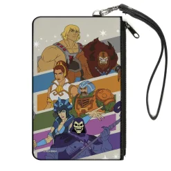 Canvas Zipper Wallet - LARGE - Masters of the Universe Character Stripe Poses White/Multi Color