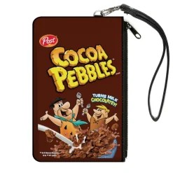 Canvas Zipper Wallet - LARGE - COCOA PEBBLES Fred Flintstone and Barney Rubble Cereal Box Replica Brown