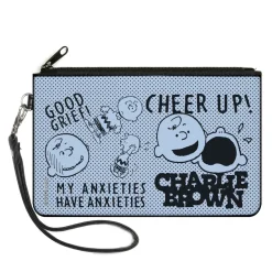 Canvas Zipper Wallet - LARGE - CHARLIE BROWN Poses and Quotes Baby Blue/Black