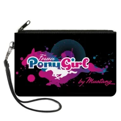Canvas Zipper Wallet - LARGE - FOREVER PONY GIRL Mustang Silhouette Black Blues Pinks