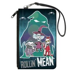 Canvas Zipper Wallet - LARGE - ROLLIN' MEAN Lock Shock & Barrel Trick-or-Treaters Pose Ooogie Boogie Silhouette Greens Purples Gray White